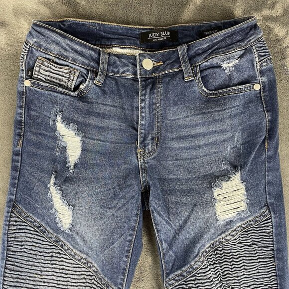 Judy Blue Jeans Womens 5/27 Moto Skinny Fit Distressed Mid  Rise USA - Picture 3 of 11